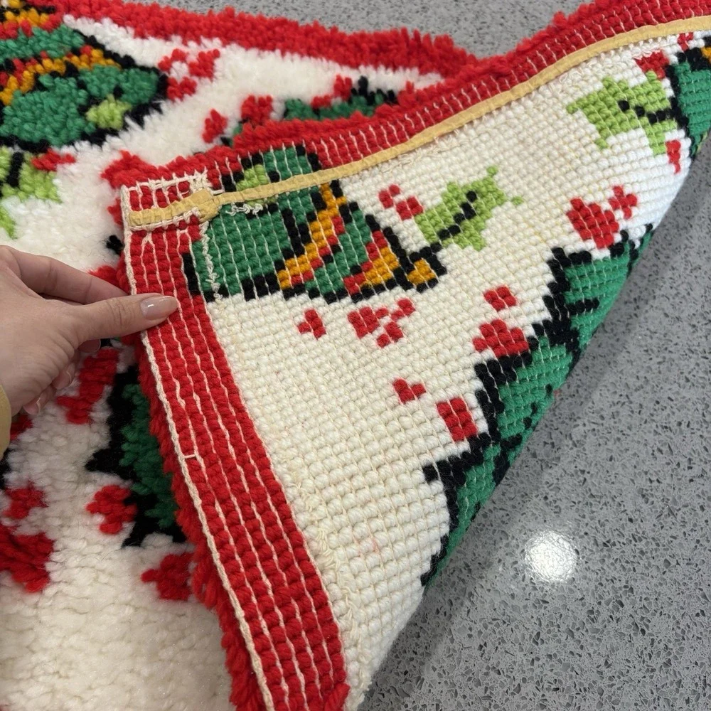 Vintage Handmade Christmas Santa Latch Hook Rug Wall Hanging Decor Granny Kitscy